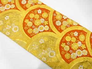 アンティーク　変わり青海波に菊唐草模様織出し袋帯（着用可）